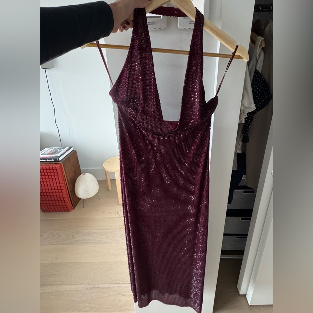 Genie Diamante Halter Midi Dress - Mahogany Meshki - Picture 3 of 4